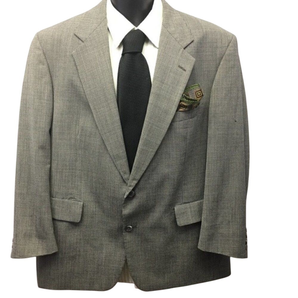 Gant‎ Sport Coat Mens Gray Black Micro Houndstooth Pure Wool Blazer Two Button